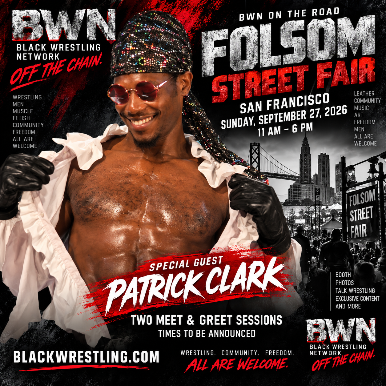 Patrick Clark, special guest of Black Wrestling Network at Folsom Street Fair 2026